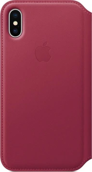 Apple Leather Folio Casing untuk iPhone X Berry Red